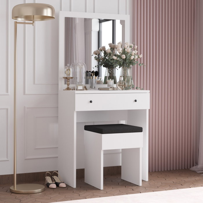 Hanah Home Felix Tocador con Espejo y Silla Blanco Hanah Home Felix Tocador con Espejo y Silla Blanco